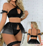 Two-piece lingerie made of Lycra with a tulle skirt and a long net sock