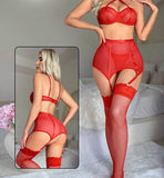 Three-piece lingerie made of Lycra chiffon with a long net socks