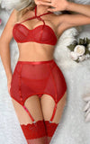 Three-piece lingerie made of Lycra chiffon with a long net socks