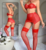 Three-piece lingerie made of Lycra chiffon with a long net socks