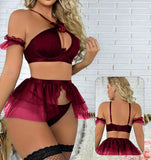 Two-piece lingerie made of Lycra with a tulle skirt and a long net sock