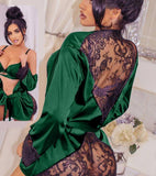 Three-piece lingerie made of satin and lace