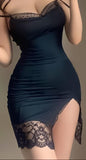 Lingerie made of Lycra, open on one side, with lace at the tail and chest