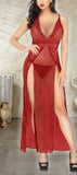 Two-piece lingerie made of shiny chiffon with lace at the chest and sides - open at the sides