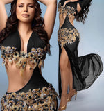 Handmade embroidered belly dance suit made of chiffon