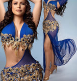 Handmade embroidered belly dance suit made of chiffon