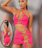 Two-piece lingerie made of Lycra with a tie on one side - open back