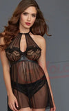 Lingerie made of chiffon with lace at the chest and open back