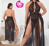 Long lingerie made of chiffon with lace at the chest, open on the sides and back