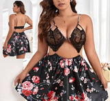 Lingerie made of floral satin with lace at the chest