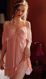 Lingerie made of chiffon with lace at the chest and shoulders and a ruffled tail