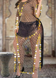 Belly dancing abaya made of dotted tulle with embroidery of shiny metal rings