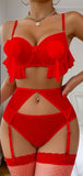 Four-piece lingerie made of Lycra chiffon with ruffles under the chest