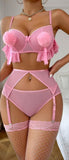 Four-piece lingerie made of Lycra chiffon with ruffles under the chest