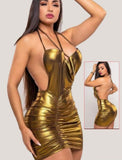 Lingerie made of shiny leather, ruffled on one side and open back