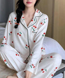 Two-piece pajamas made of cotton with cherry print