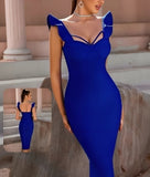 Dress made of Lycra with ruffles at the shoulders
