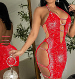 Lingerie made of Lycra with shiny beaded embroidery and slits on the sides, chest and back