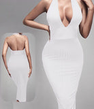 Long dress made of Lycra ribbed cotton , open at the chest and back