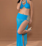 Two-piece belly dance suit - embroidered with pearls on the chest - with embroidery on one side