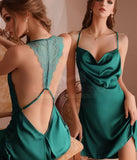 Lingerie made of satin with lace at the back and open at the back