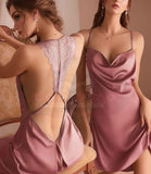 Lingerie made of satin with lace at the back and open at the back