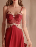 Lingerie made of satin with lace at the chest and open in the middle