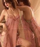 Lingerie made of satin with open sides and lace on the sides and chest