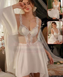 Two-piece lingerie made of satin and chiffon at the stomach and ruffles at the shoulders