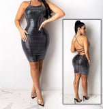 Dress made of disco leather material - open back with ties
