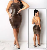 Dress made of disco leather material - open back with ties