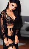 Three-piece lingerie made of lace and chiffon