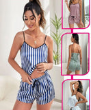 Satin pajama two-piece striped lengthwise