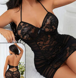 Lingerie made of lace with ruffled chiffon on the sides and an open back