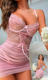 Lingerie made of ruffled tulle with lace at the chest and stomach