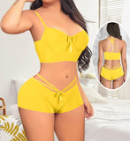 Two-piece lingerie made of lycra butter with strings on the sides and back