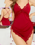 Lingerie made of butter Lycra with lace around the edges and ruffle ties on the sides - open back