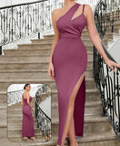 Long dress made of Lycra, open on one side - with one shoulder strap