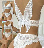 Two-piece lingerie made of lace with a butterfly-shaped back