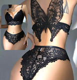 Two-piece lingerie made of lace with a butterfly-shaped back