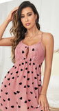 House cash is made of chiffon with lace at the chest and back with a heart print