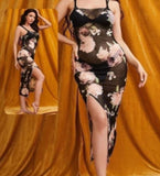 Lingerie made of floral chiffon, open on one side