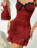 Lingerie made of ruffled chiffon with ruffles at the tail and shoulder - with lace at the chest