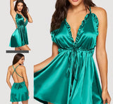 Lingerie made of satin with elastic in the middle and ruffles around the chest