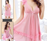 Lingerie made of chiffon with lace at the chest and ruffles at the shoulders and tail