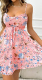 House cash is made of floral cotton with an elastic in the middle and a ruffles at the chest
