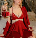 Two-piece lingerie made of satin with lace around the chest and back - open at the back
