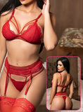 Three-piece lingerie made of lace with chiffon long socks