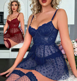 Two-piece lingerie made of lace and dotted tulle - with long net socks