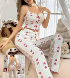 Two-piece pajamas made of ribbed cotton and chiffon from back